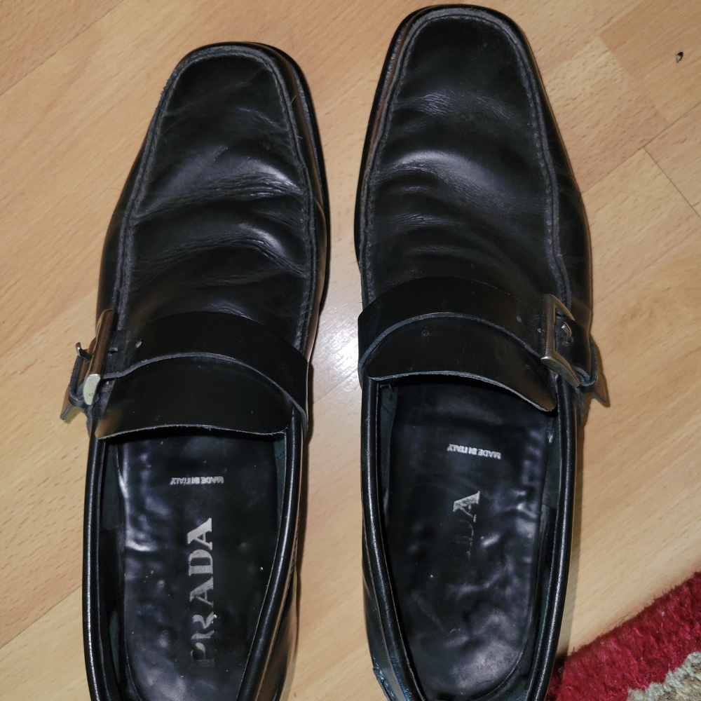 Prada Men's Black Leather Slip-On Loafers